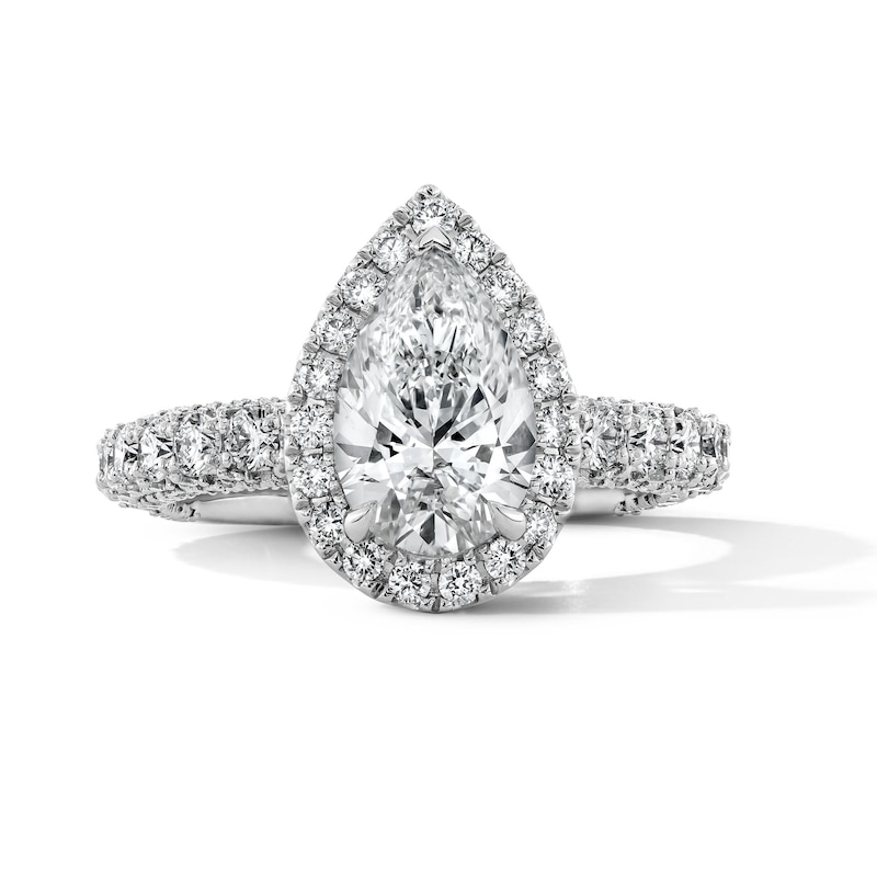 Main Image 1 of Vera Wang Love Collection 2-7/8 CT. T.W. Pear-Shaped Certified Lab-Grown Diamond Frame Engagement Ring in Platinum (F/VS2)