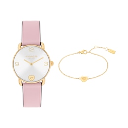 Ladies' Coach Elliot Gold-Tone IP Stainless Steel Watch Set with Pink Leather Strap (Model: 14000137)