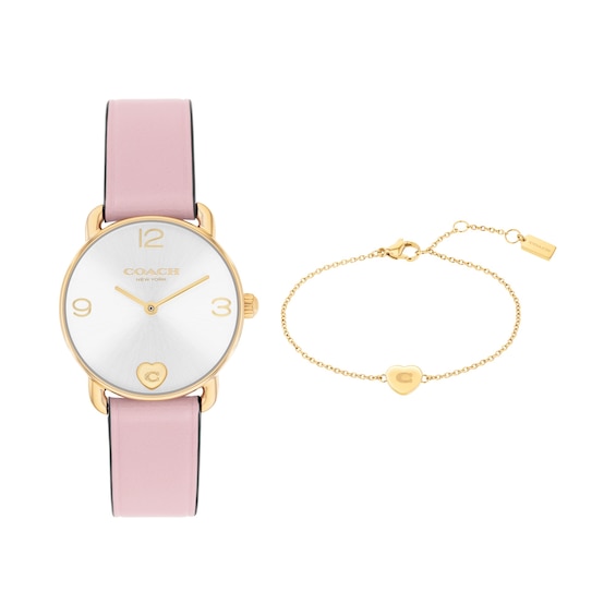 Ladies' Coach Elliot Gold-Tone IP Stainless Steel Watch Set with Pink Leather Strap (Model: 14000137)