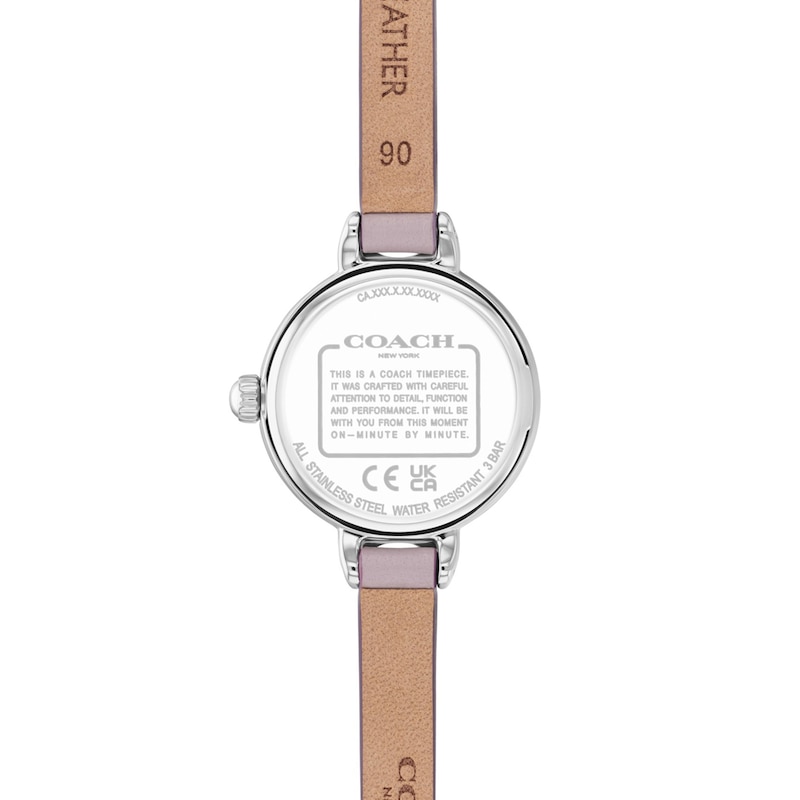 Main Image 3 of Ladies' Coach Iris Stainless Steel Watch with Chalk Dial and Lavender Leather Strap (Model: 14504658)
