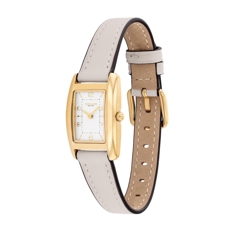 Main Image 2 of Ladies' Coach Reese Gold-Tone IP Stainless Steel Watch with Silver-White Dial and Chalk Leather Strap (Model: 14504645)