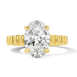 3 CT. T.W. Oval Certified Lab-Grown Diamond Solitaire Ribbed Engagement Ring in 14K Gold (F/VS2)