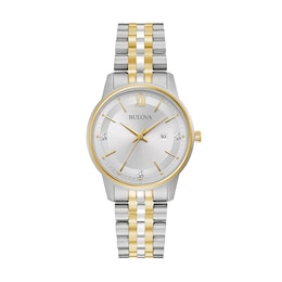 Ladies' Bulova Classic Diamond Accent Two-Tone IP Stainless Steel Watch with Silver-Tone Dial (Model: 98P197)