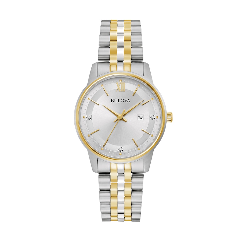 Main Image 1 of Ladies' Bulova Classic Diamond Accent Two-Tone IP Stainless Steel Watch with Silver-Tone Dial (Model: 98P197)