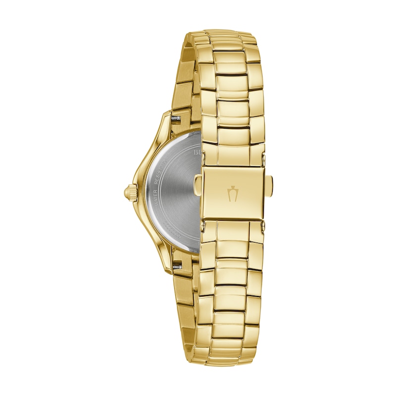 Main Image 3 of Ladies' Bulova Classic Crystal Gold-Tone IP Stainless Steel Watch with Mother-of-Pearl Dial (Model: 98L256)