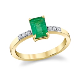 Emerald-Cut Emerald and 1/10 CT. T.W. Diamond Ring in 10K Gold