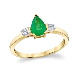 Pear-Shaped Emerald and 1/8 CT. T.W. Diamond Ring in 14K Gold