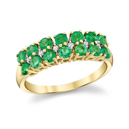 Emerald and 1/20 CT. T.W. Diamond Two-Row Ring in 10K Gold