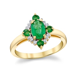 7.0mm x 5.0mm Oval Emerald and 2.5mm Diamond Fashion Ring in 10K Gold