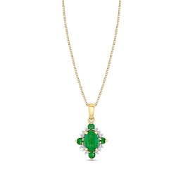 Oval Emerald and 1/10 CT. T.W. Diamond Starburst Frame Necklace in 10K Gold - 18"