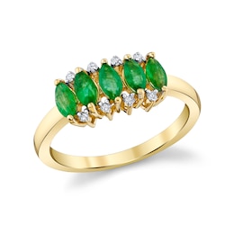Marquise-Cut Emerald and 1/20 CT. T.W. Diamond Ring in 10K Gold