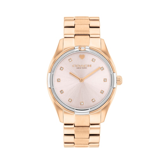 Ladies' Coach Brooks Rose-Tone IP and Stainless Steel Watch with Pink Dial and Crystal Accents (Model: 14504668)