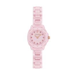 Ladies' Coach Kitt Rose-Tone IP Stainless Steel and Pink Ceramic Watch with Pink Dial (Model: 14504663)