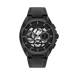 Men's Coach Jackson Black IP Stainless Steel Chronograph Watch with Black Leather Strap (Model: 14602773)