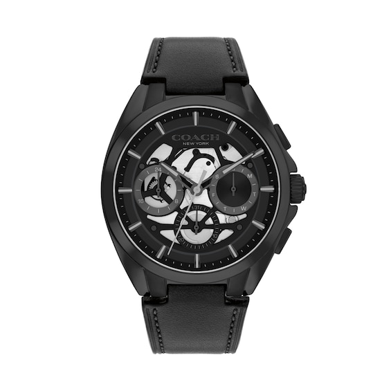 Men's Coach Jackson Black IP Stainless Steel Chronograph Watch with Black Leather Strap (Model: 14602773)