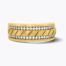 3/8 CT. T.W. Diamond Two-Row Grooved Wedding Band in 10K Gold