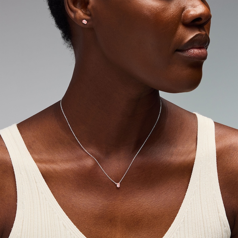 Main Image 2 of 3/4 CT. T.W. Oval Pink Lab-Grown Diamond Solitaire Necklace and Stud Earrings Set in Sterling Silver (SI2)