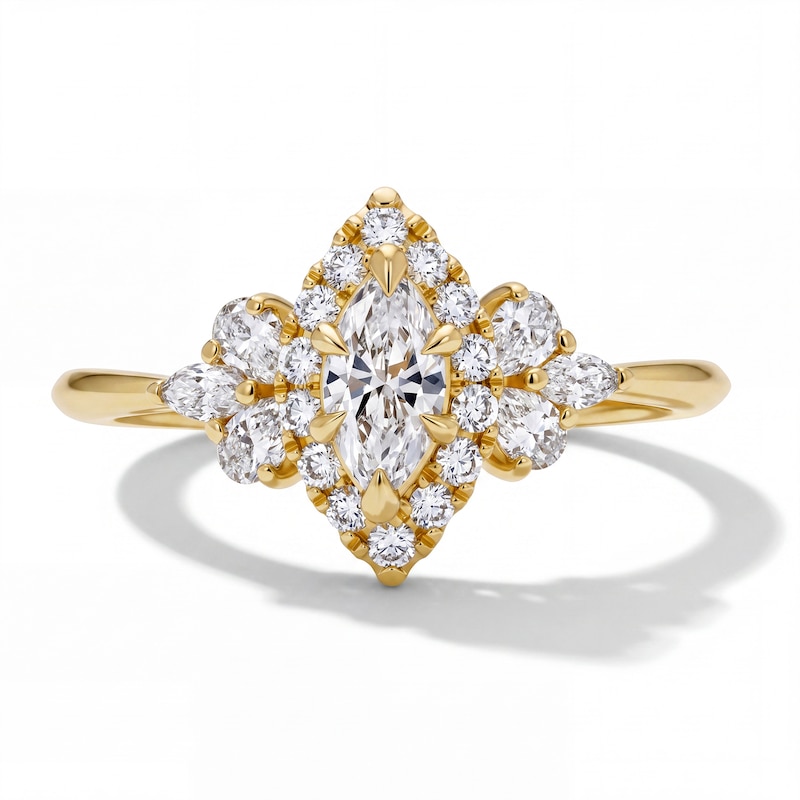 Main Image 1 of 3/4 CT. T.W. Marquise-Cut Lab-Grown Diamond Frame Promise Ring in 10K Gold (F/VS2)