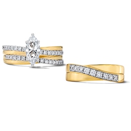 1-1/2 CT. T.W. Marquise-Cut Certified Lab-Grown Diamond Wedding Ensemble in 10K Gold (F/VS2)