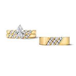 1 CT. T.W. Pear-Shaped Certified Lab-Grown Diamond Wedding Ensemble in 10K Gold (F/VS2)