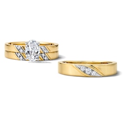 1 CT. T.W. Oval Certified Lab-Grown Diamond Wedding Ensemble in 10K Gold (F/VS2)
