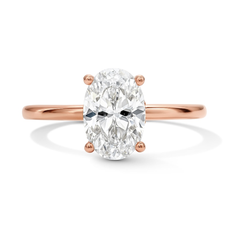 Main Image 1 of 1-3/4 CT. T.W. Certified Oval Lab-Grown Diamond Solitaire Hidden Frame Engagement Ring in 14K Rose Gold (F/VS2)