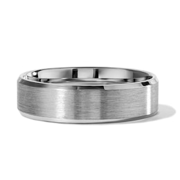 6.0mm Brushed Beveled Wedding Band in 10K White Gold