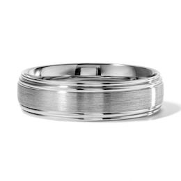 6.0mm Brushed Stepped Wedding Band in 10K White Gold