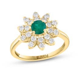 EFFY™ Collection  Emerald and 1/2 CT.T.W. Diamond Floral Ring in 14K Gold