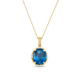 EFFY™ Oval London Blue Topaz and 1/20 CT.T.W. Diamond Necklace in 14K Gold - 16"