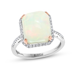 EFFY™ Cushion-Cut Opal and 1/6 CT.T.W. Diamond Halo Ring in 14K Two-Tone Gold