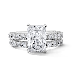 Vera Wang Love Collection 5-1/5 CT. T.W. Radiant-Cut Certified Lab-Grown Diamond and Blue Sapphire Bridal Set in 14K White Gold (F/VS2)