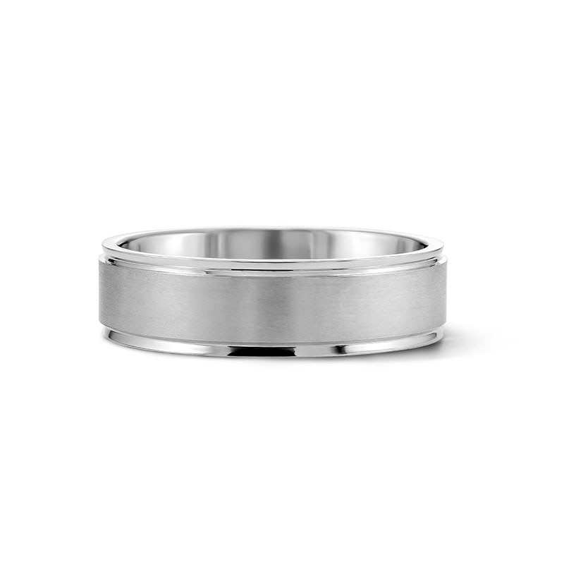 Main Image 1 of 6mm Engravable Satin-Finish Stepped Edge Wedding Band in Sterling Silver (1 Line)
