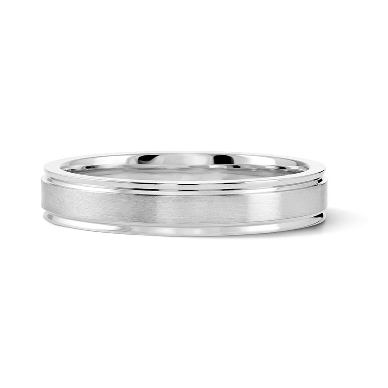 Main Image 1 of 4mm Engravable Satin-Finish Stepped Edge Wedding Band in Sterling Silver (1 Line)