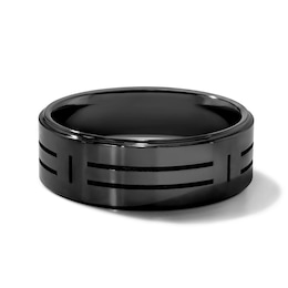8.0mm Laser Design Wedding Band in Tungsten with Black Ion Plate