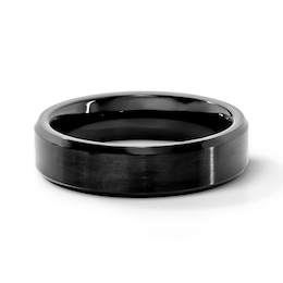 6.0mm Brushed Bevelled Wedding Band in Titanium with Black Ion Plate
