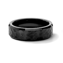 7.0mm Hammered Texture Wedding Band in Tungsten with Black Ion Plate