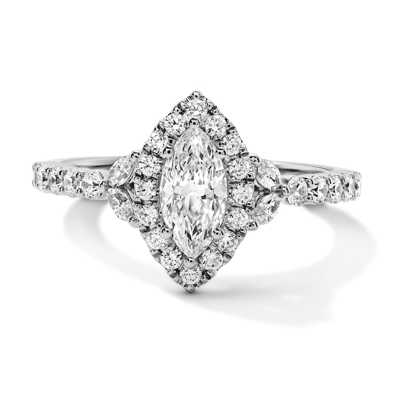 Main Image 1 of 1 CT. T.W. Certified Marquise-Cut Lab-Grown Diamond Frame Engagement Ring in 10K White Gold (F/VS2)