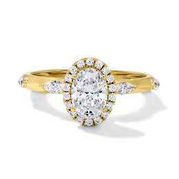 Modern Reflection 1 CT. T.W. Certified Oval Lab-Grown Diamond Halo Engagement Ring in 10K Gold (F/VS2)