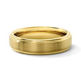 6.0mm Engravable Satin-Finish Wedding Band in Tungsten with Yellow Ion Plate
