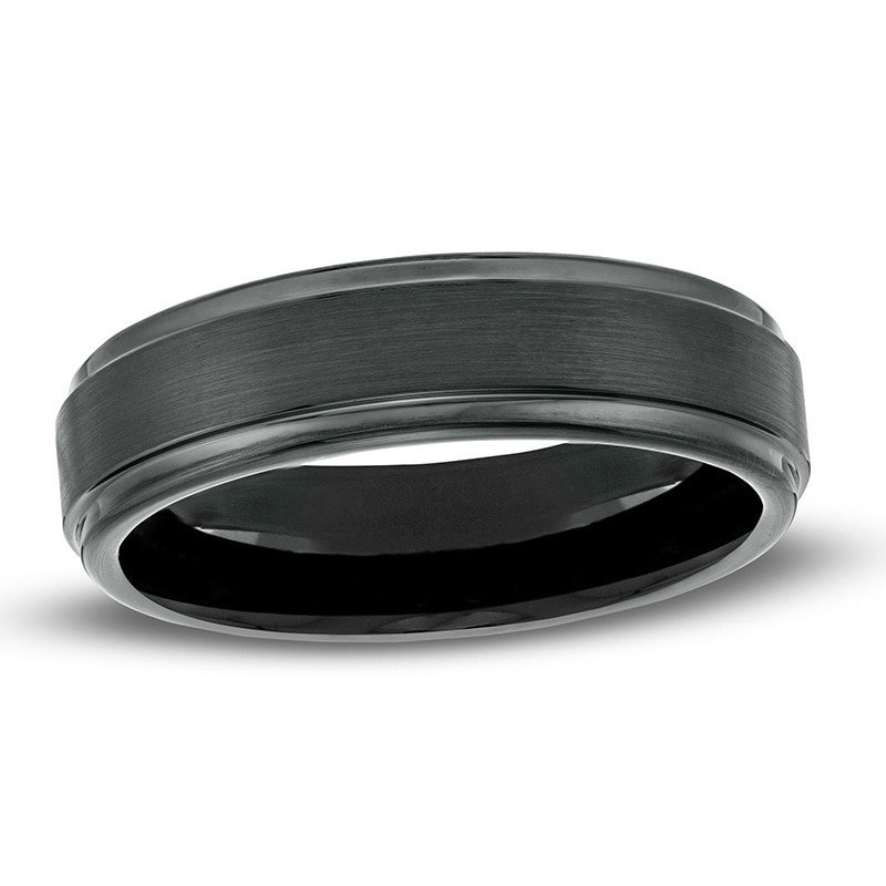 Main Image 1 of 6.0mm Engravable Satin-Finish Wedding Band in Tungsten with Black Ion Plate