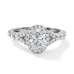 Classic Duet 1-3/4 CT. T.W. Certified Oval Lab-Grown Diamond Frame Engagement Ring in 14K White Gold (F/VS2)