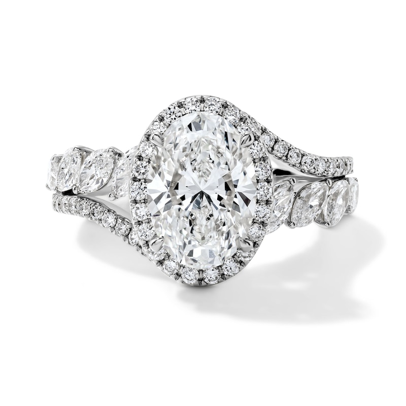 Main Image 1 of 3-1/3 CT. T.W. Certified Oval Lab-Grown Diamond Halo Engagement Ring in 14K White Gold (F/VS2)