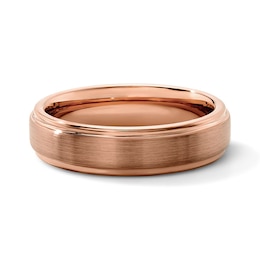 6.0mm Engravable Satin-Finish Wedding Band in Tungsten with Rose Ion Plate
