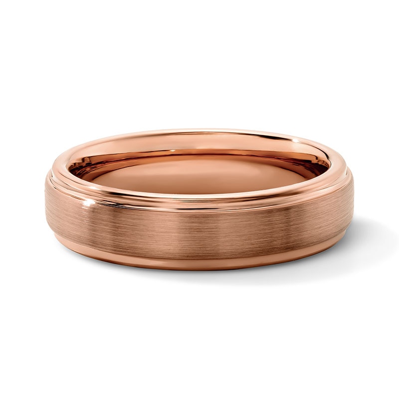 Main Image 1 of 6.0mm Engravable Satin-Finish Wedding Band in Tungsten with Rose Ion Plate