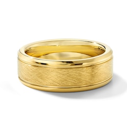 8.0mm Engravable Scratch Wedding Band in Tungsten with Yellow Ion Plate