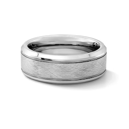 8.0mm Engravable Scratch Wedding Band in Tungsten with White Ion Plate