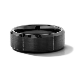 8.0mm Engravable Satin-Finish Wedding Band in Tungsten with Black Ion Plate