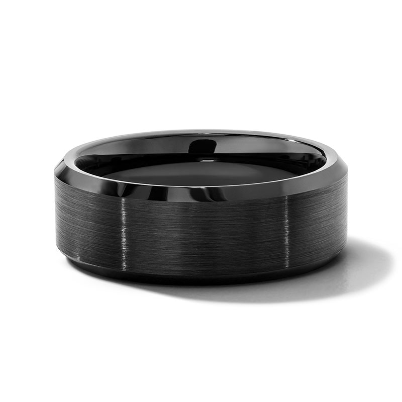 Main Image 1 of 8.0mm Engravable Satin-Finish Wedding Band in Tungsten with Black Ion Plate