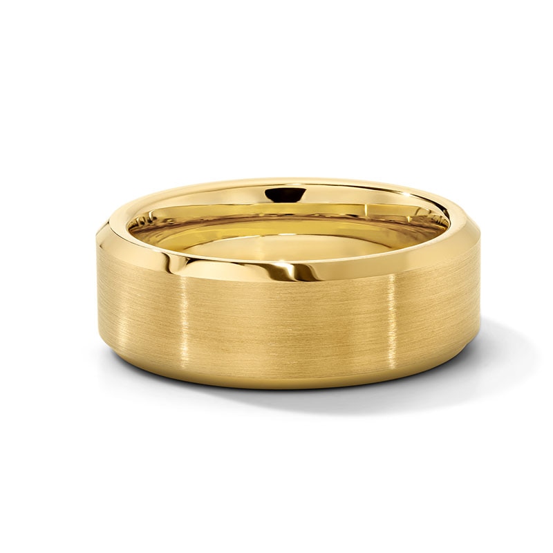 Main Image 1 of 8.0mm Engravable Satin-Finish Wedding Band in Tungsten with Yellow Ion Plate